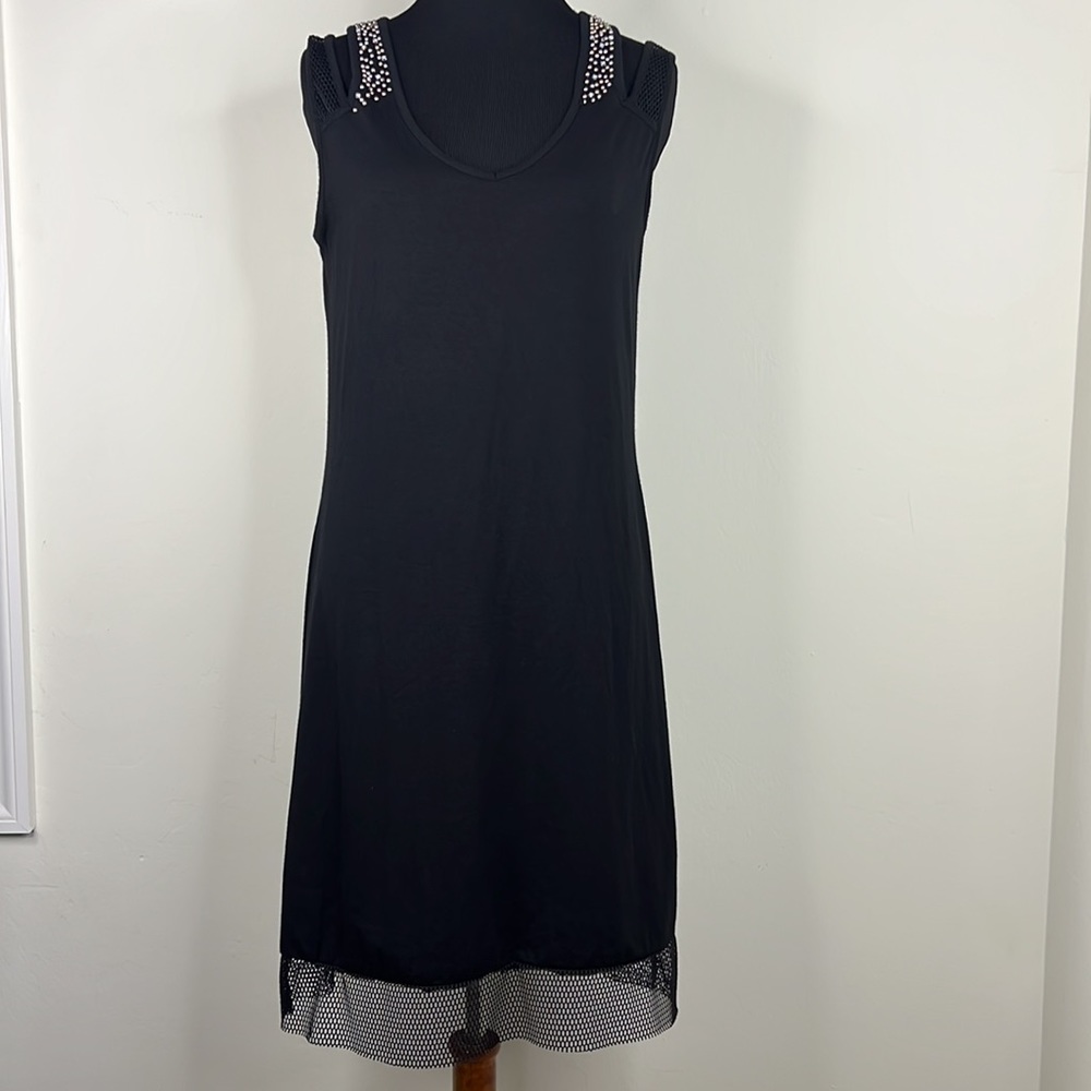 TRICOTTO Black Embellished Mesh Cold Shoulder Dress M